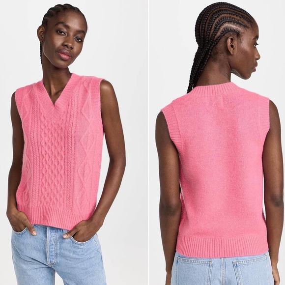 Jumper1234 Aran Cable Knit Barbie Pink Cashmere Sweater Vest S NWT $268 - Picture 1 of 12